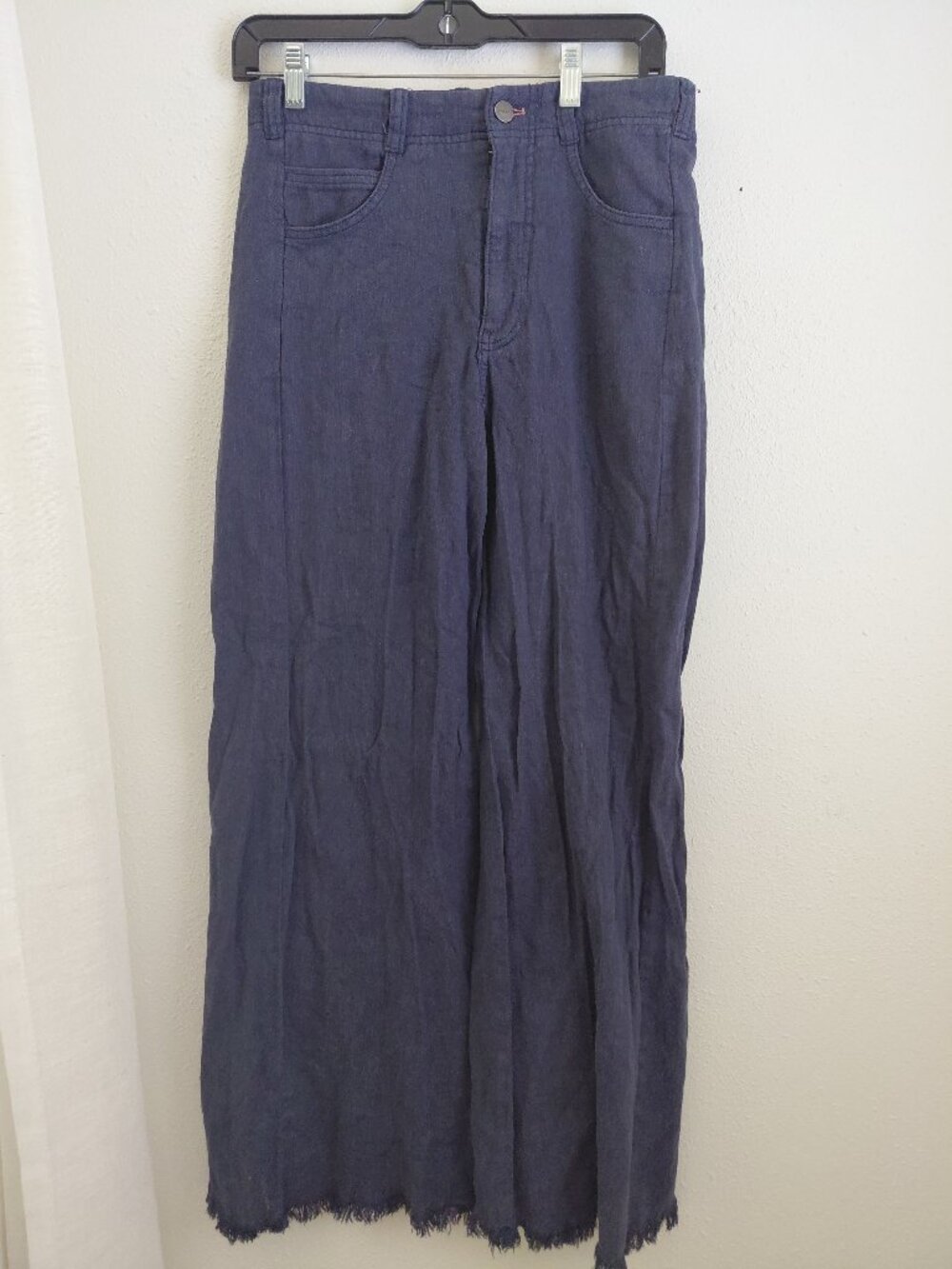 Pilcro Wide Leg Linen Blend Pants Raw Hem Size 27 Blue